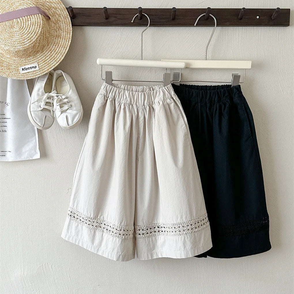 Girls' Cotton Lace Wide-Leg Pants