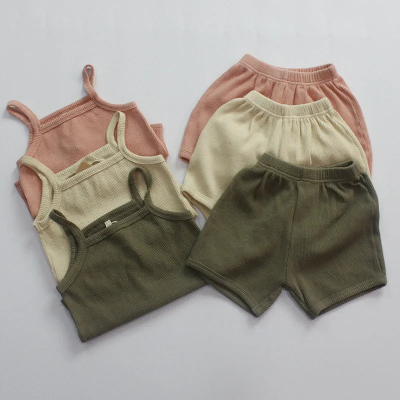 Solid Sleeveless Tank and Shorts Set