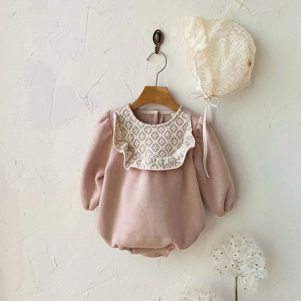 Lace Ruffle Puff Sleeved Onesie with Hat