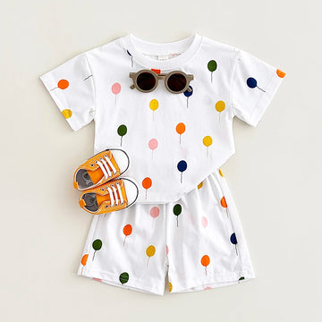 Colorful Balloon-Print Short Sleeved Tee & Shorts Set