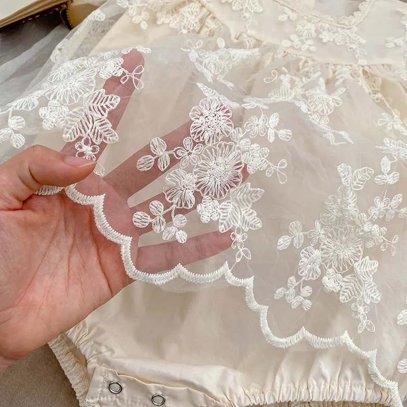 Lace Embroidered Girls Romper