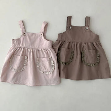 Girls Solid Suspenders Dress