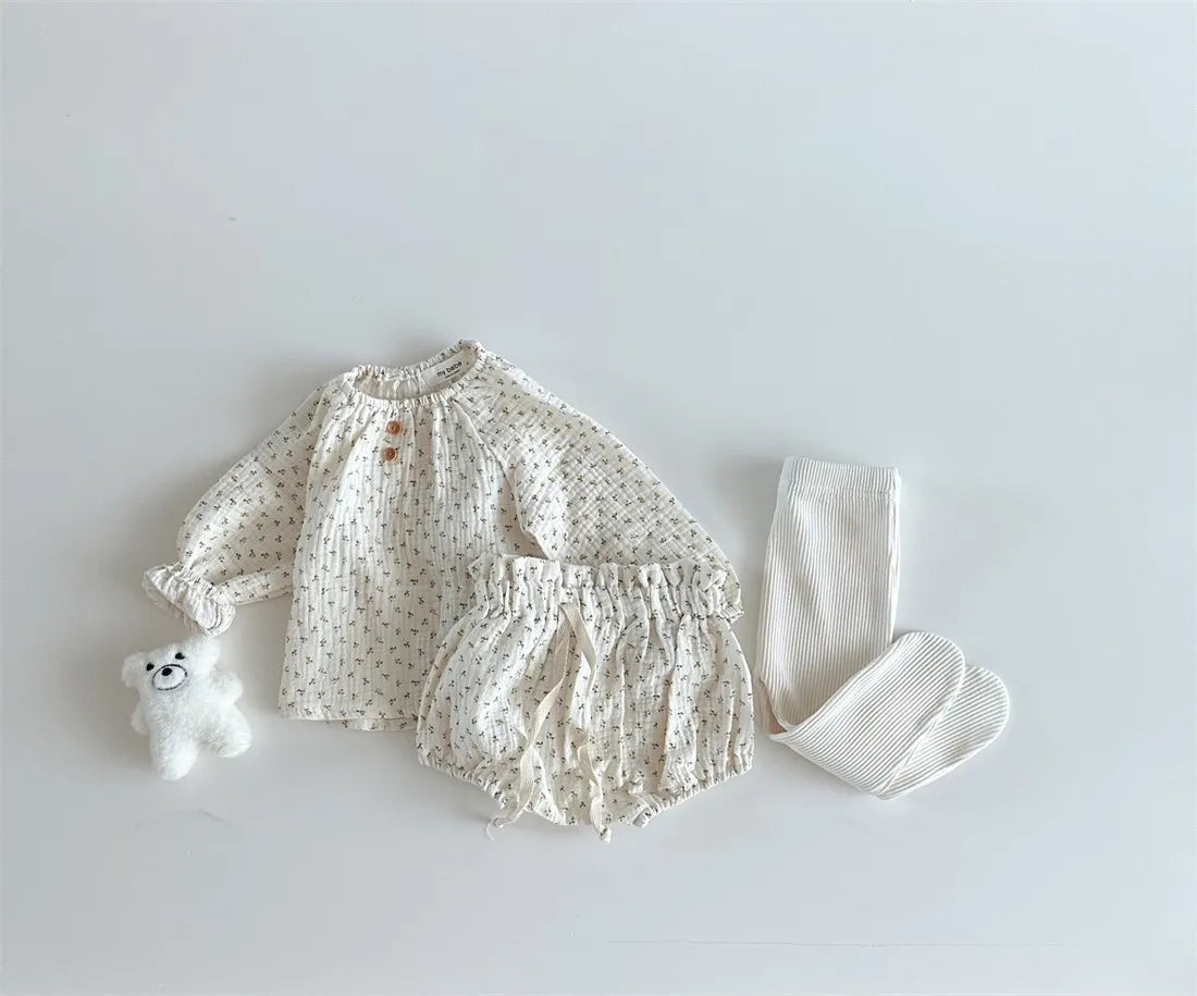 Long-Sleeved Top & Shorts Print Set