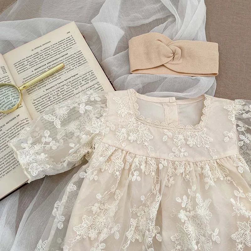 Lace Embroidered Girls Romper