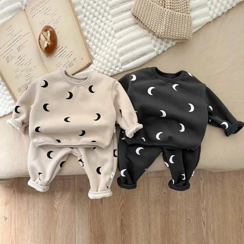 Fleece Moon Print Two-Piece Set