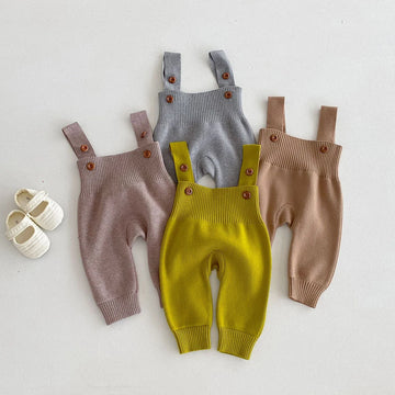 Girls Solid Knit Overalls