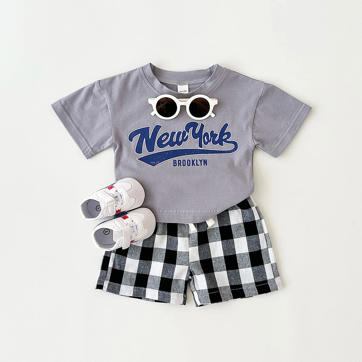 New York Short Sleeved Tee & Checkered Shorts Set