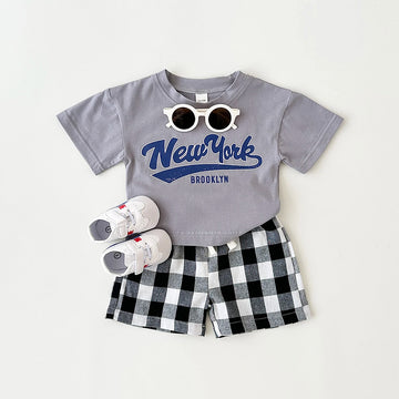 New York Short Sleeved Tee & Checkered Shorts Set