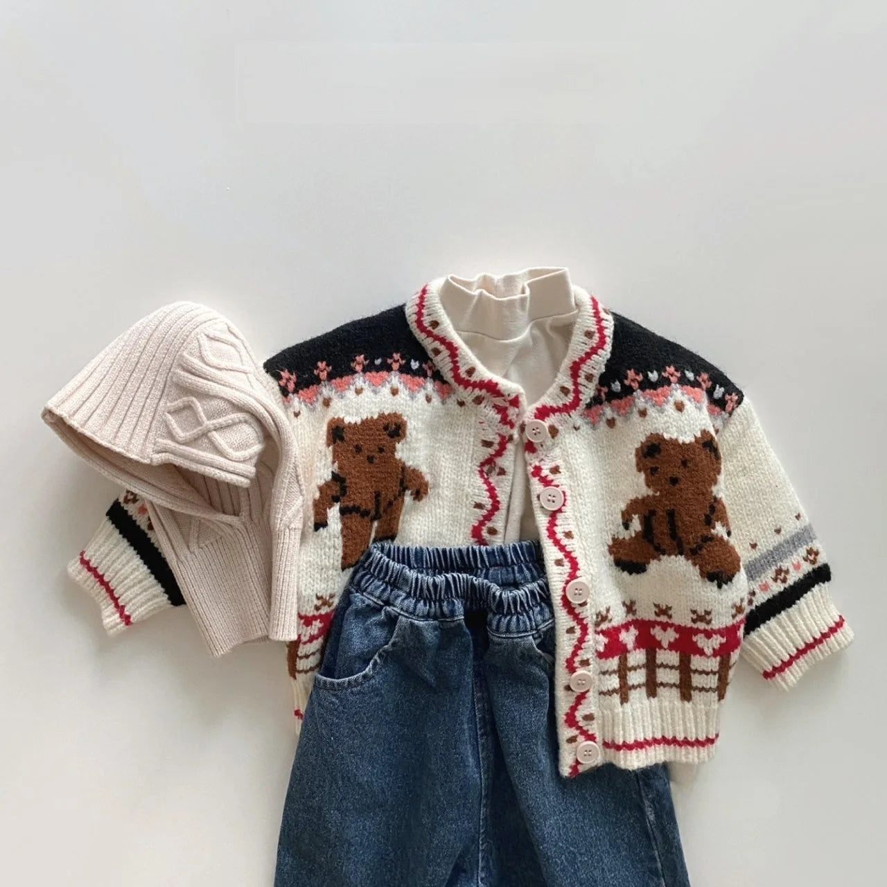 Knitted Bear Button-Down Cardigan