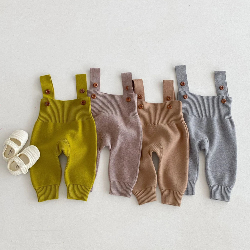 Girls Solid Knit Overalls