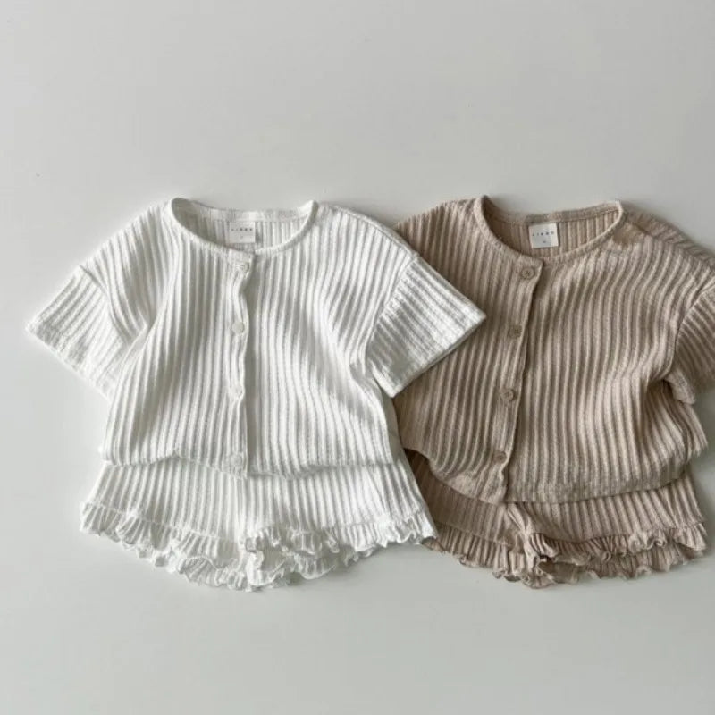 Lightweight Short-Sleeved Top & Ruffled Shorts Set