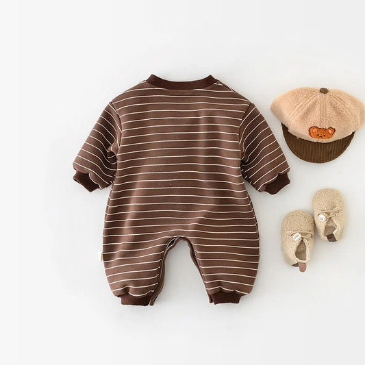 Fur-Lined Striped Baby Romper