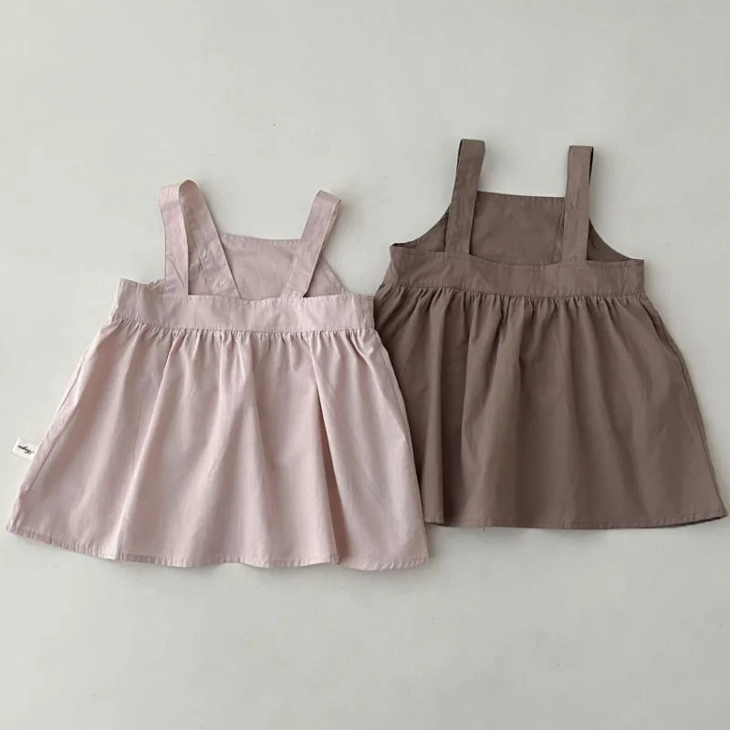 Girls Solid Suspenders Dress