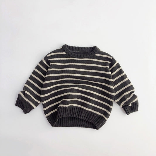Unisex Kids' Casual Striped Long-Sleeved Knitted Cotton Pullover