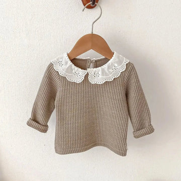 Girl's Embroidered Collar Solid Top