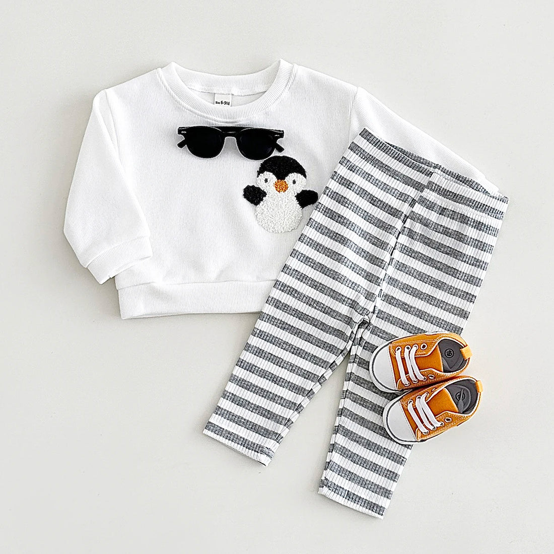 Embroidered Animal Print Top  & Stripped Leggings Set