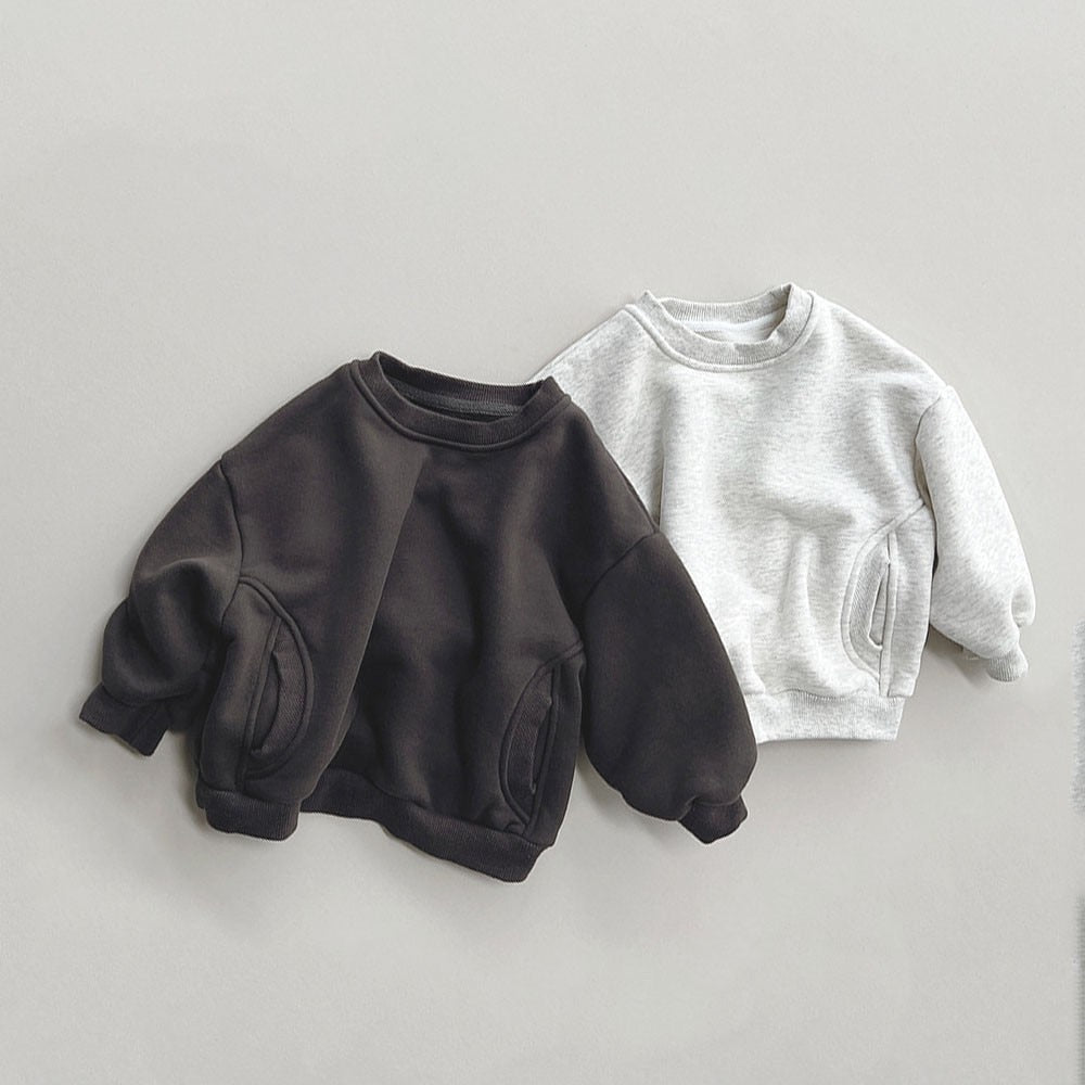 Long-Sleeved Solid Fleece Sweatshirt