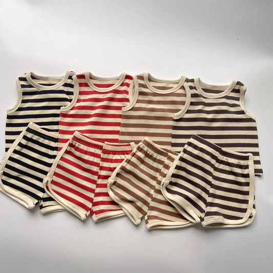 Striped Breathable Vest & Shorts Set
