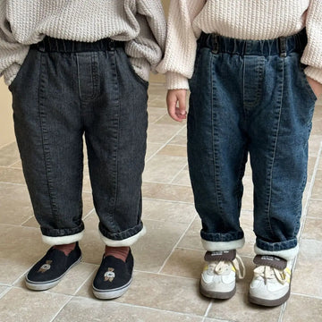 Warm Fleece Denim Kids Pants