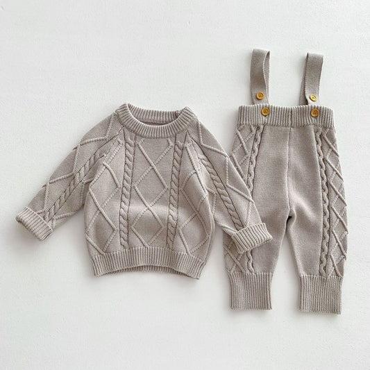 Knitted Patterned Overalls and Pullover