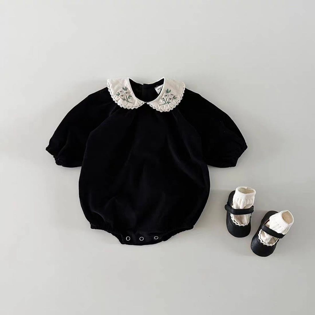 Embroidered Collar Snap-Button Onesie