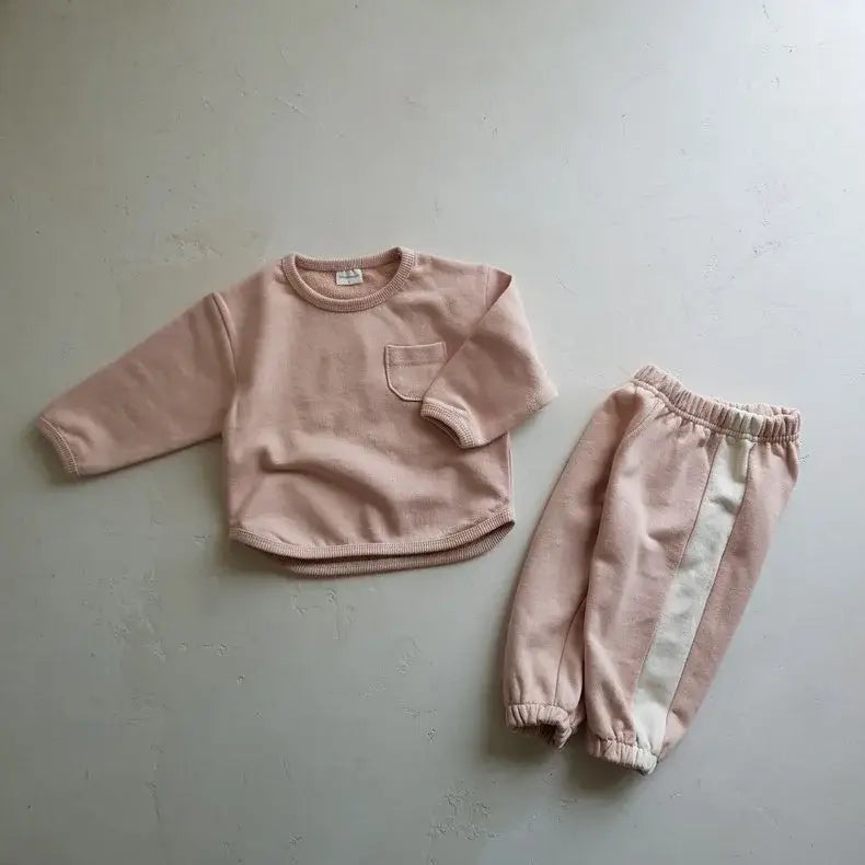 Solid Pocket Sweatshirt & Pants Set