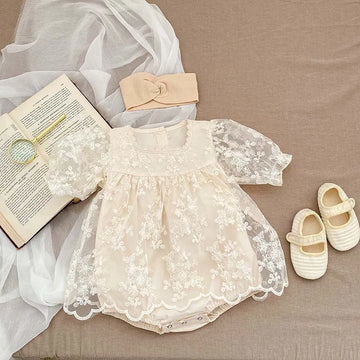 Lace Embroidered Girls Romper