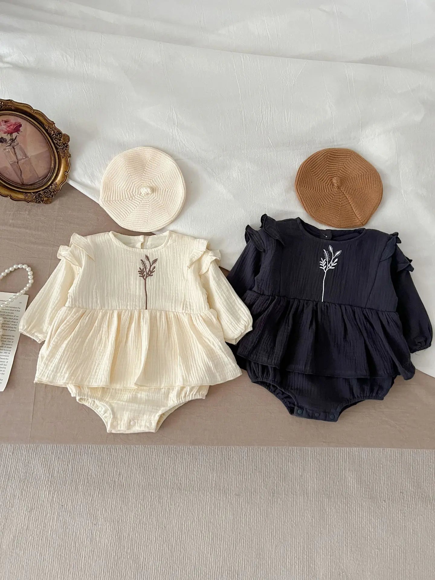 Little Plant Embroidered Onesie Dress
