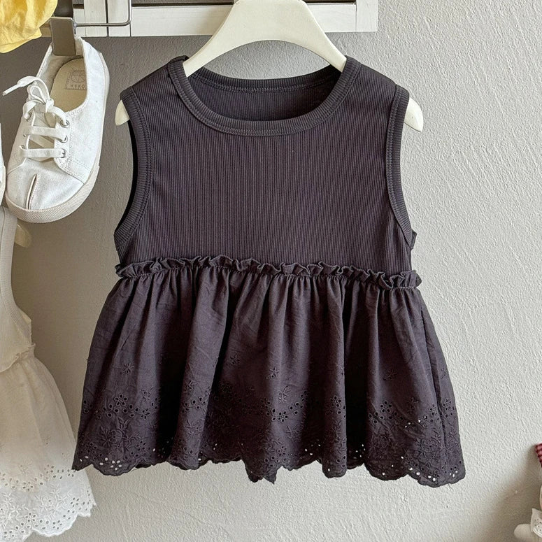 Girls Sleeveless Lace Knit Top