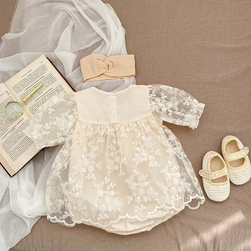 Lace Embroidered Girls Romper