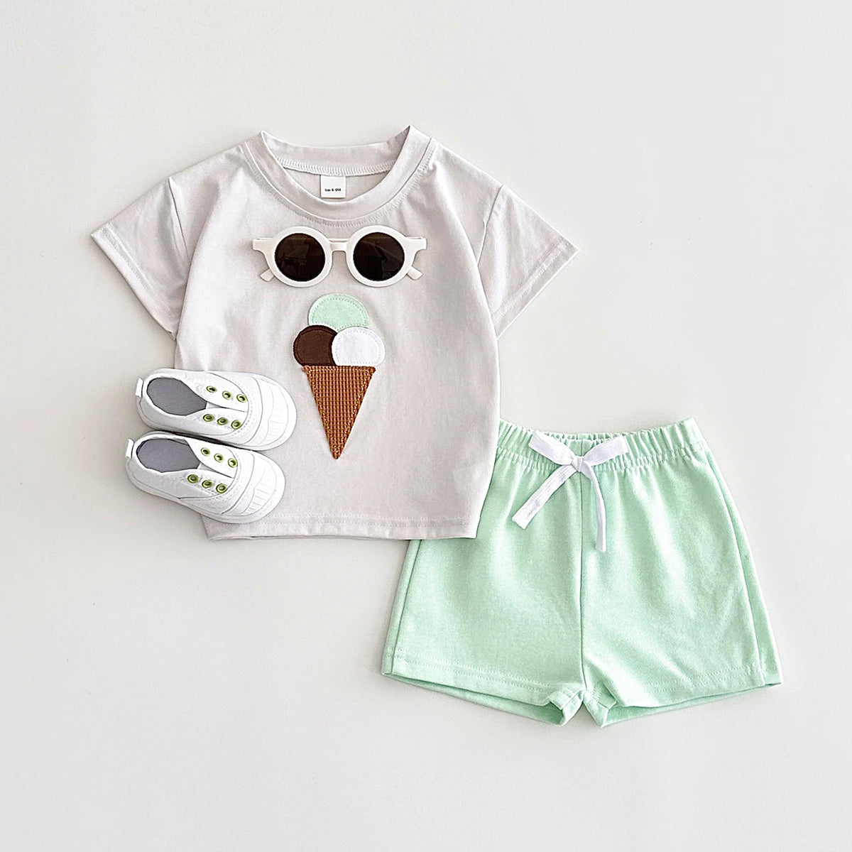 Ice Cream Tee & Solid Shorts Set