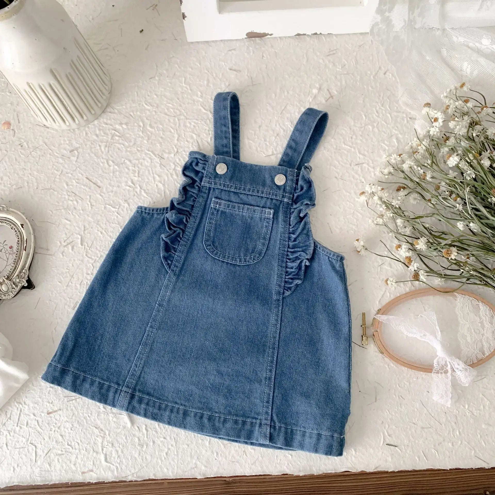 Girls Denim Suspenders Dress