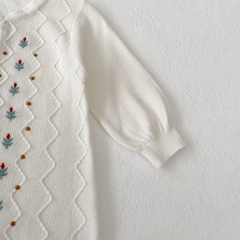 Embroidered Flower Print Knit Romper