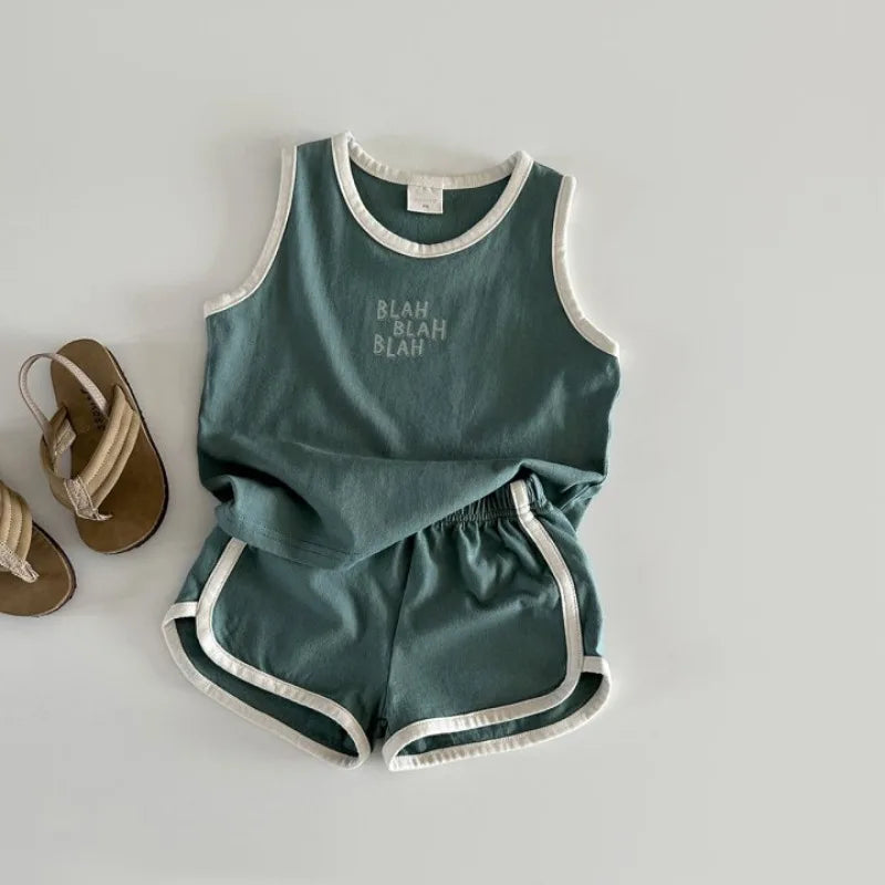 'BLAH BLAH BLAH' Cute Kids Sports Vest & Shorts Set