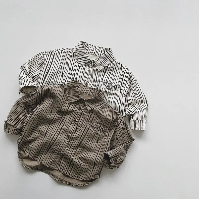 Long-Sleeved Striped Lapel Shirt