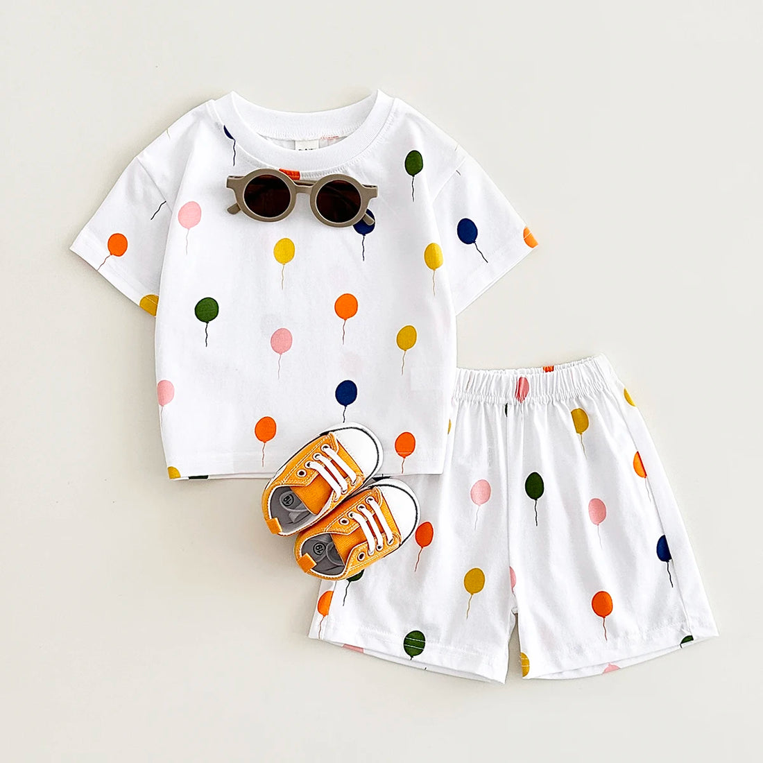 Colorful Balloon-Print Short Sleeved Tee & Shorts Set