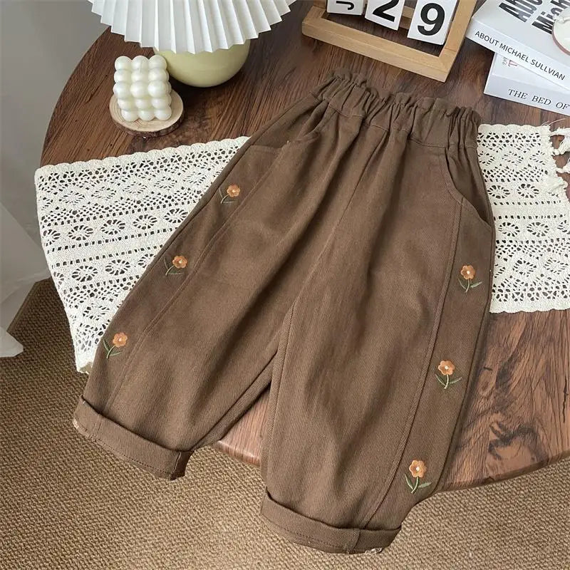 Embroidered Flower Print Harem Pants