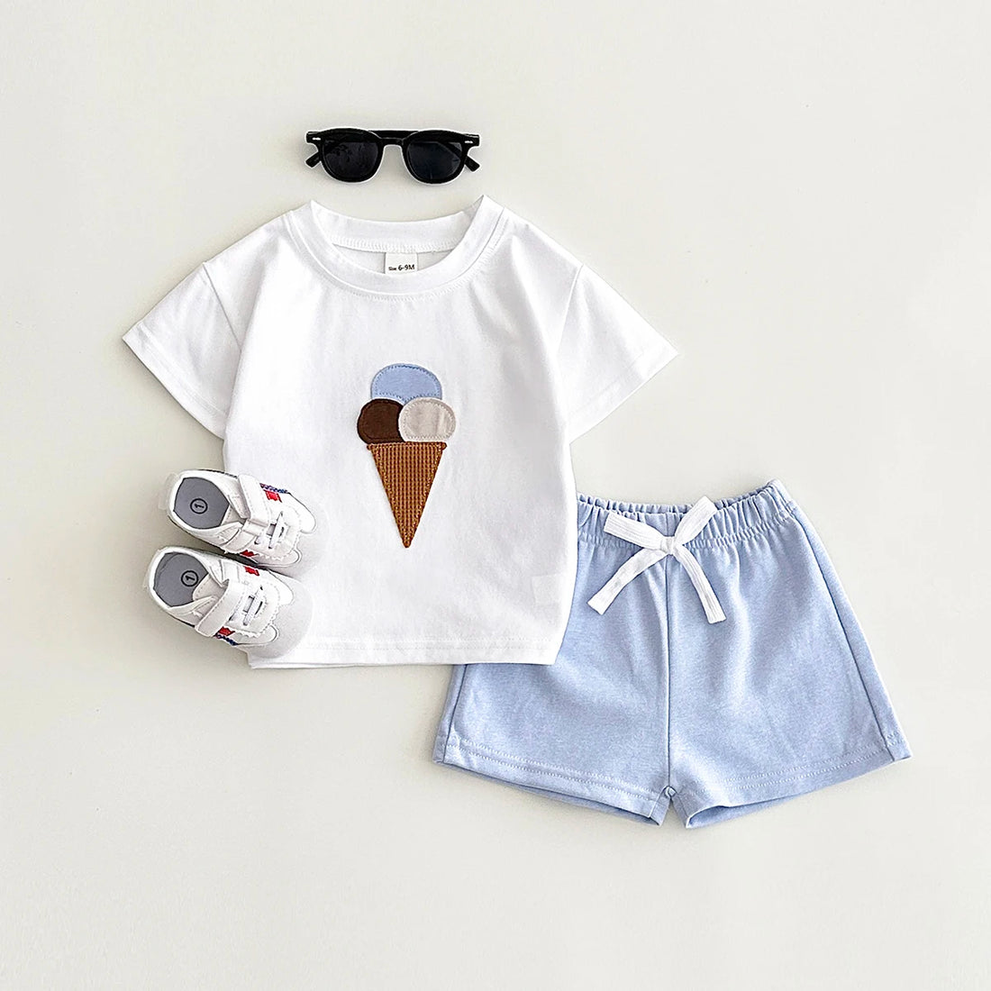 Ice Cream Tee & Solid Shorts Set