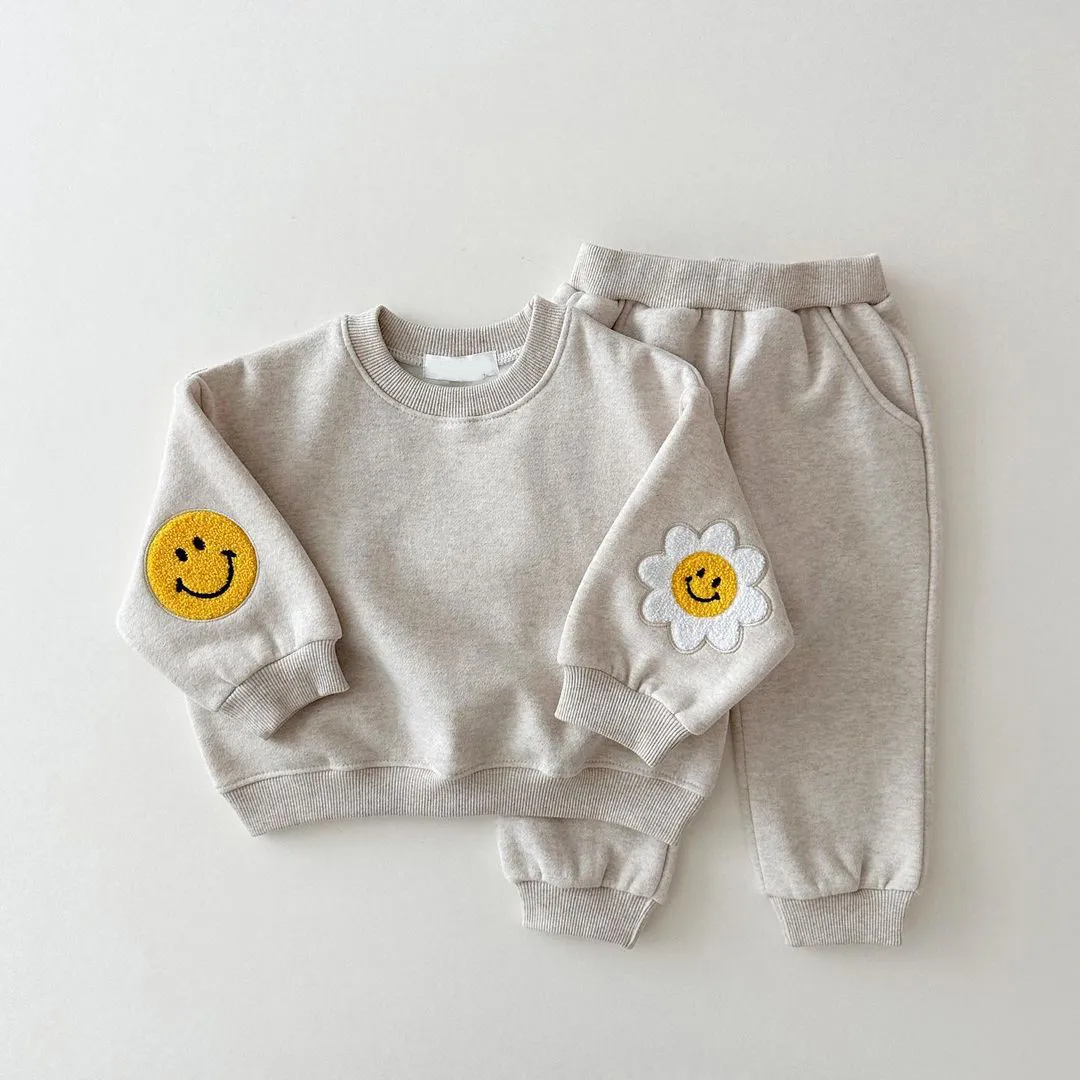 Warm Patch Smiley Face Patch Jogger Set