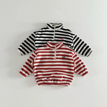 Half-Zip Striped Sweatshirt