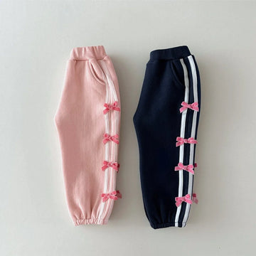 Girls Striped Bow Sweatpants