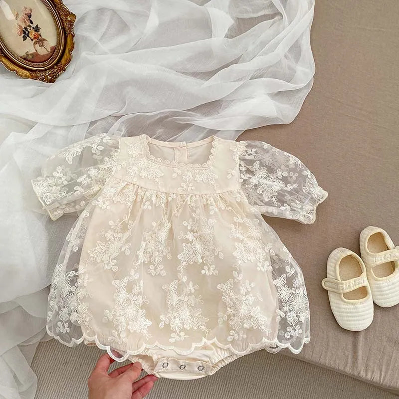 Lace Embroidered Girls Romper
