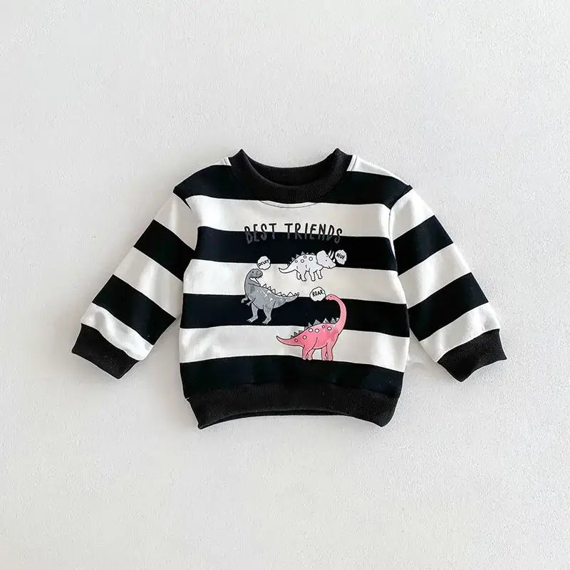 'BEST FRIENDS' Dinosaur Striped Sweatshirt