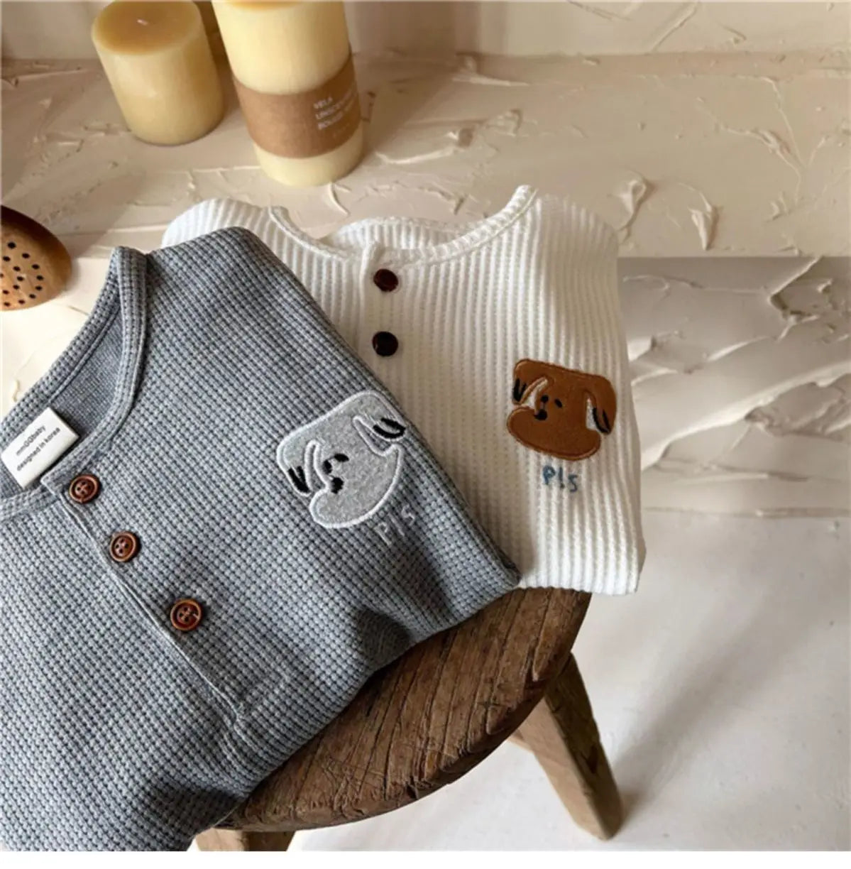 Round Collar Waffle Long-Sleeved Top