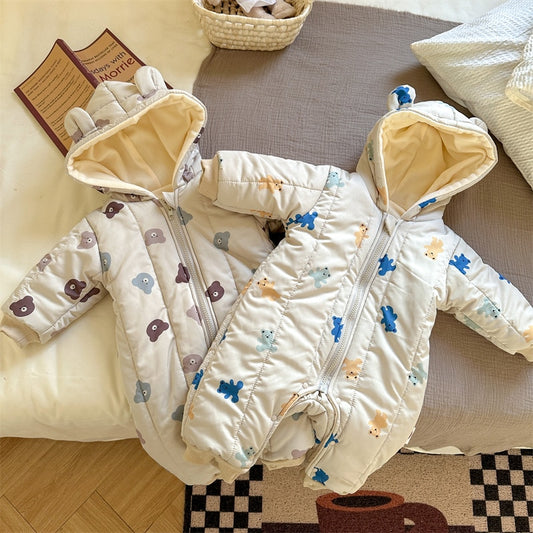 Winter Printed Hooded Baby Romper