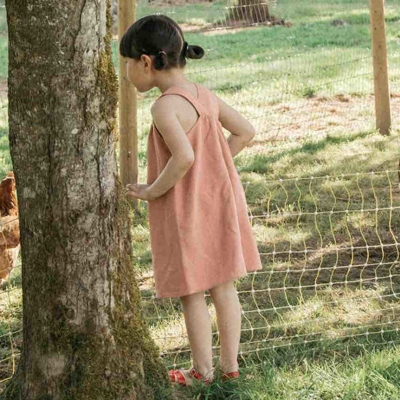 V-Back Linen Girls Dress