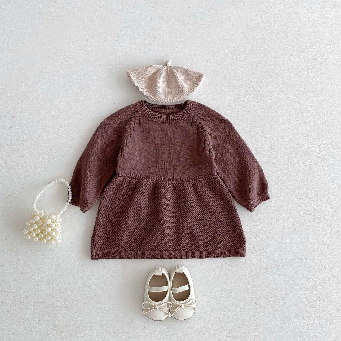 Girls' Autumn Long-Sleeved Coffee Knit Dress