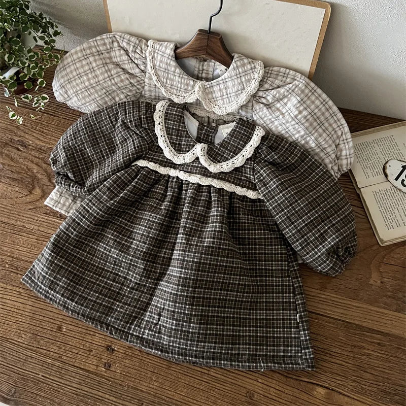 Girls' Peter Pan Collar Plaid  Dress