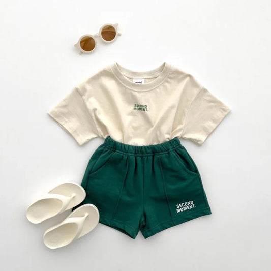 Letter Print Casual Tee & Shorts Set
