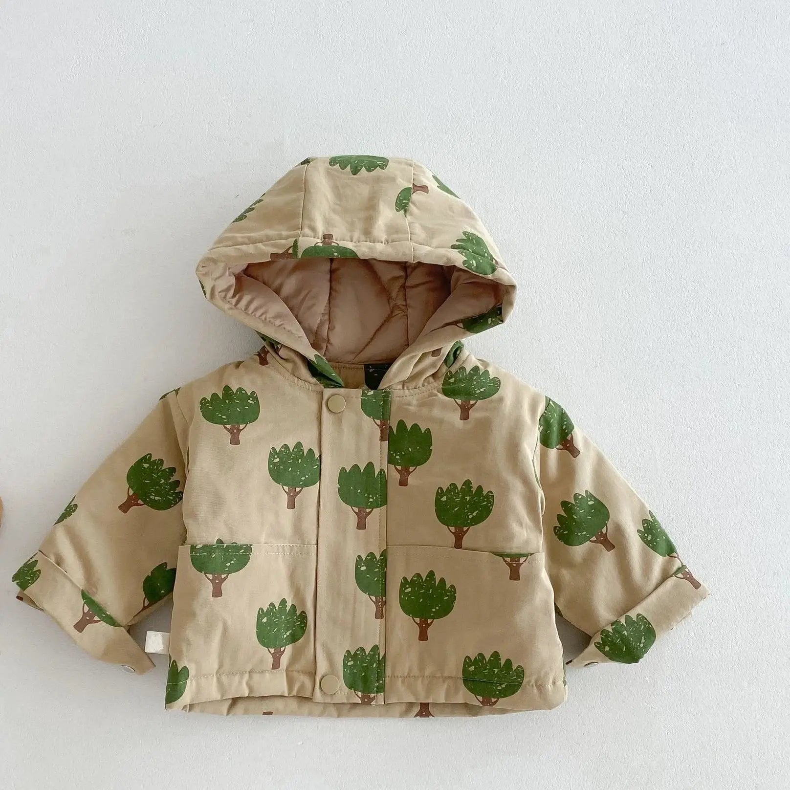 Tree-Print Hooded Winter Jacket